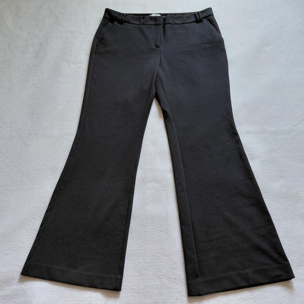 New York & Company Womens Black Stretch Flare Pants Mid Rise Size 12 RN23243‎